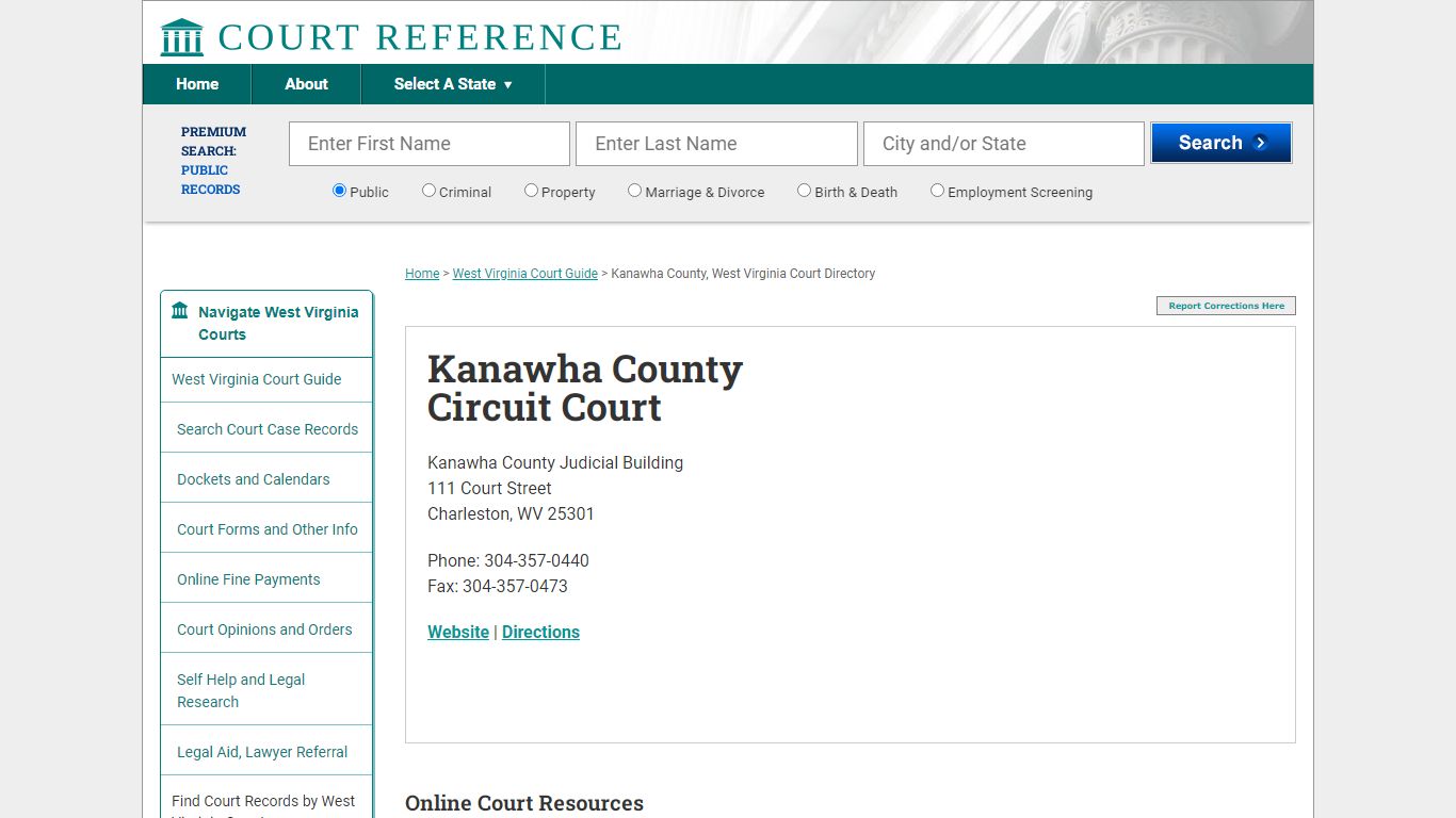 Kanawha County Circuit Court - Court Records Directory